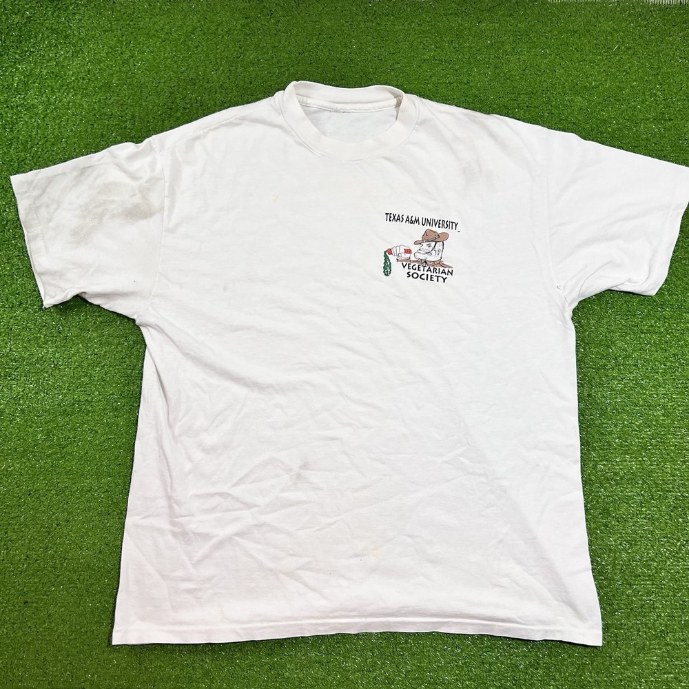 Vintage Texas A&M Shirt LG Single Stitch Ol' Vegetarian Club Top 10 Aggies 90s‎